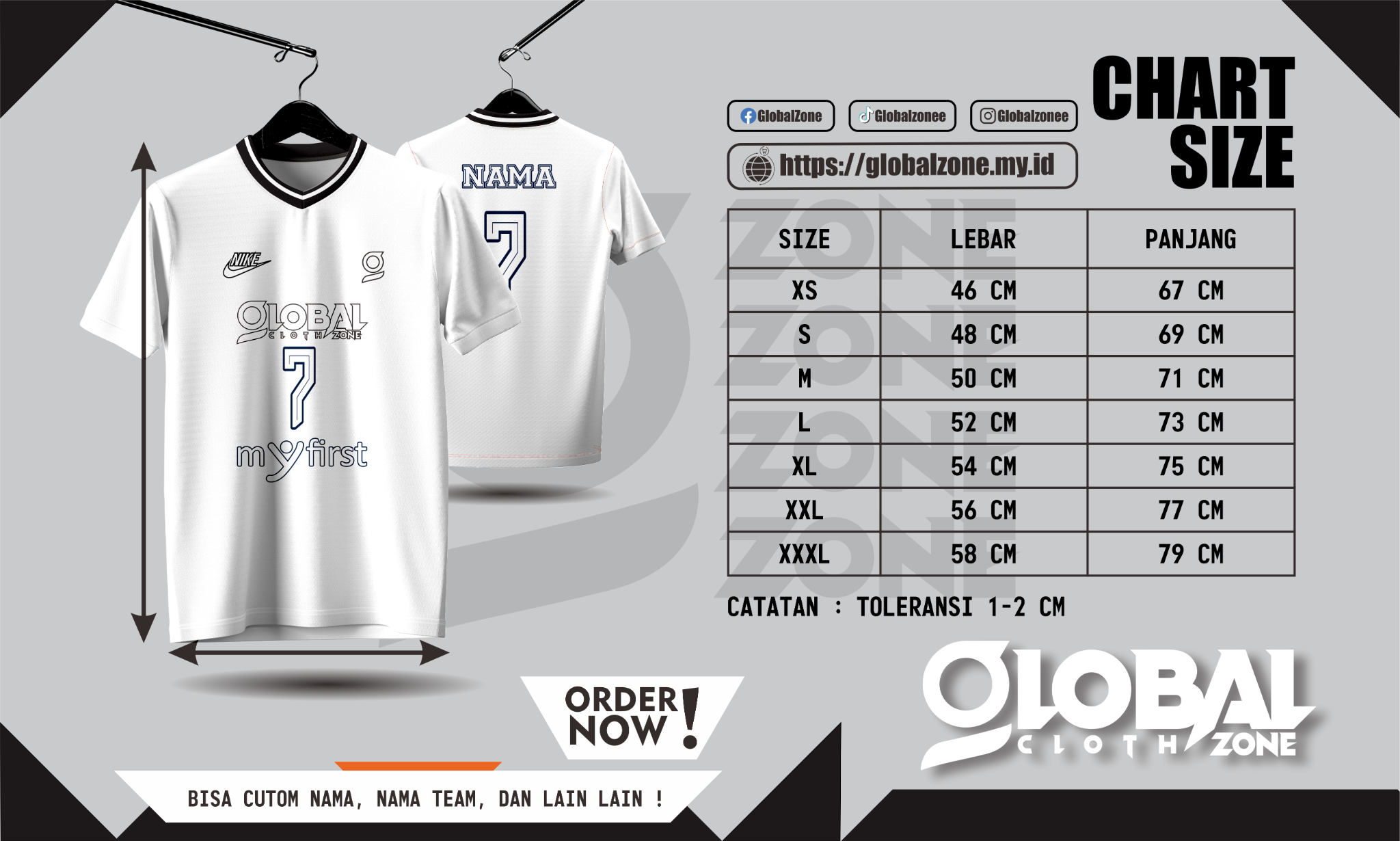 Chart Size Jersey Global Zone
